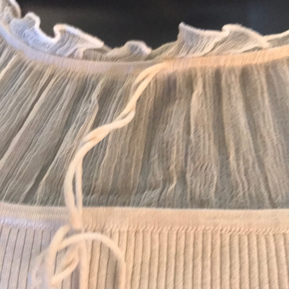 TRACY M Short Sheer Cap Sleeve Cream Knit Top Sz.M - Picture 8 of 8